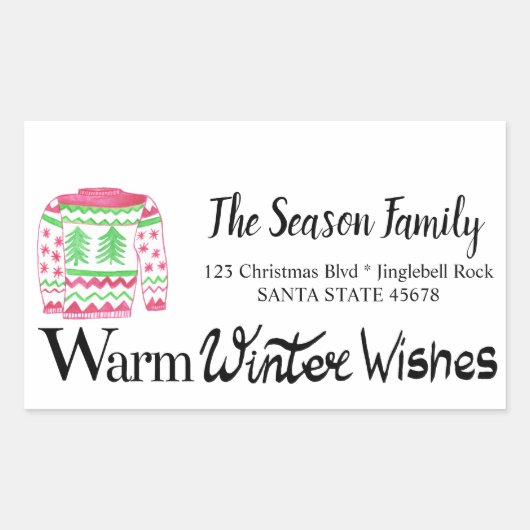 Warm Winter Wishesクリスマスセーターのアドレス 長方形シール (正面)