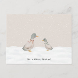 Warm Winter Wishes Cute Ducks In The Snow Card ポストカード