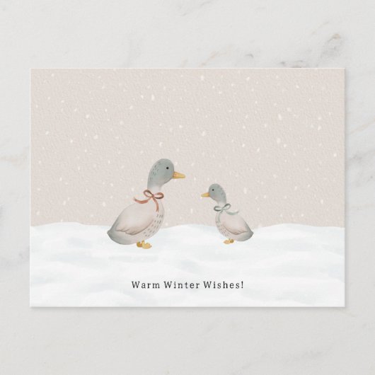 Warm Winter Wishes Cute Ducks In The Snow Card ポストカード (正面)