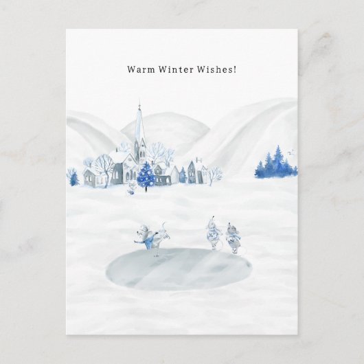 Warm Winter Wishes Winter Village Cute Mice ポストカード (正面)
