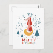  Warm wish Cute Dog Postcard in Christmas ポストカード (正面/裏面)