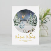 Warm Wishesウッドランドフクロウ冬のシーン非写真 箔シーズンカード (立ち正面)