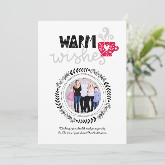 Warm Wishesスカンジナビアのドードル写真クリスマス 招待状 (スタンド正面)