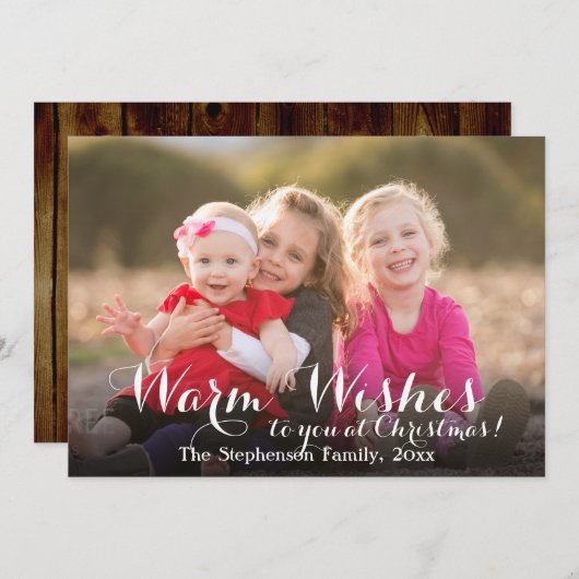 Warm Wishesスクリプトクリスマスフォトカード シーズンカード (正面/裏面)