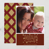 Warm Wishesタイポグラフィフォトクリスマスカード シーズンカード (正面/裏面)