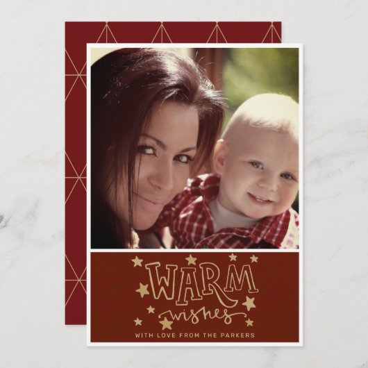 Warm Wishesフォトホリデー/クリスマスカード 招待状 (正面/裏面)