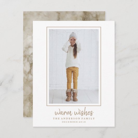 Warm Wishesホリデーフォトカードカード シーズンカード (正面/裏面)