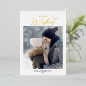 Warm Wishes書道モダン写真金ゴールド 箔シーズンカード (立ち正面)