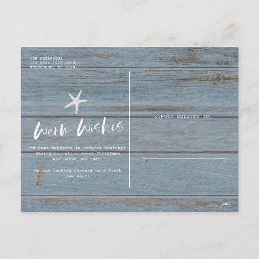Warm Wishes沿岸ビーチフロリダ州家族の写真 シーズンポストカード (裏面)