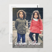 Warm Wishes白いスクリプト垂直ホリデー写真 ポストカード (正面/裏面)