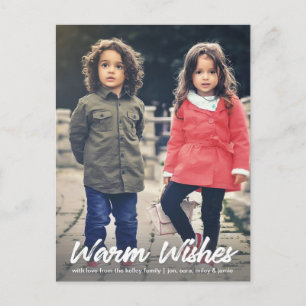 Warm Wishes白いスクリプト垂直ホリデー写真 ポストカード