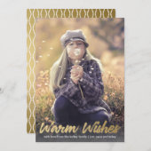 Warm Wishes金ゴールドスクリプトホリデー縦写真 シーズンカード (正面/裏面)