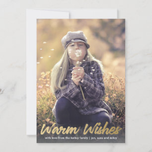 Warm Wishes金ゴールドスクリプトホリデー縦写真 シーズンカード