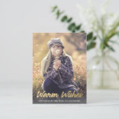 Warm Wishes金ゴールドスクリプトVertical Holiday Photo ポストカード (スタンド正面)
