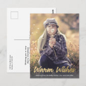 Warm Wishes金ゴールドスクリプトVertical Holiday Photo ポストカード (正面/裏面)