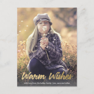 Warm Wishes金ゴールドスクリプトVertical Holiday Photo ポストカード