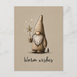 「Warm Wishes」のテキストが入ったノームのイラスト ポストカード