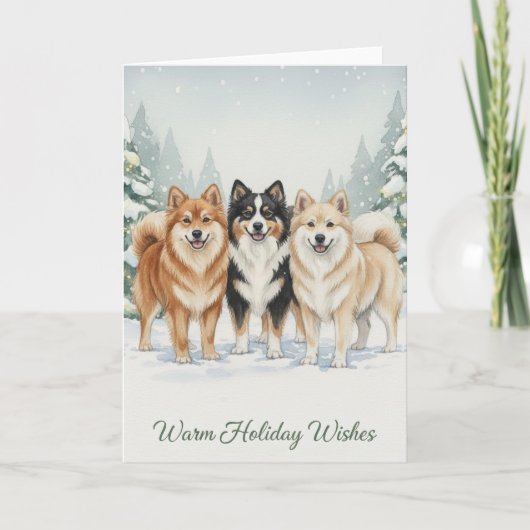 Warm Wishes – アイスランド・シープドッグ クリスマスカード (正面)