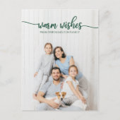 Warm Wishes Green Script Photo ユニーク Christmas ポストカード (正面)