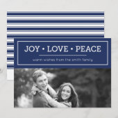 Warm Wishes Joy Love Peace Blue Holiday Photo シーズンカード (正面/裏面)