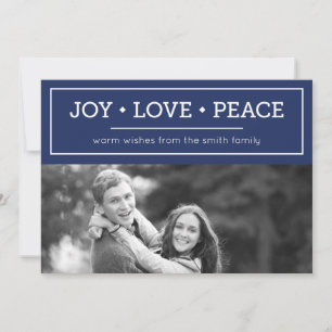 Warm Wishes Joy Love Peace Blue Holiday Photo シーズンカード