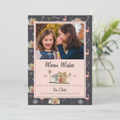 Warm Wishes Midcentury Houseクリスマスフォト シーズンカード (スタンド正面)