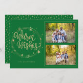 Warm Wishes & Starsグリーン&金ゴールド2枚の写真 シーズンカード (正面/裏面)