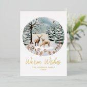 Warm Wishes Woodland Deer Winter Scene Non-Photo 箔シーズンカード (立ち正面)