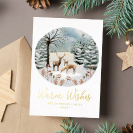 Warm Wishes Woodland Deer Winter Scene Non-Photo 箔シーズンカード