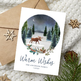 Warm Wishes Woodland Moose冬のシーン非写真 シーズンカード