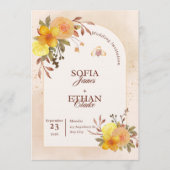 Warm Yellow & Peach Floral Wedding Invitation  招待状 (正面)
