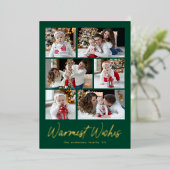 Warmest Wishesスクリプトグリーン6フォトコラージュ 箔シーズンカード (立ち正面)