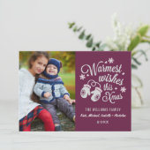 Warmest Wishesヴィンテージバーガンディのクリスマスフォト シーズンカード (スタンド正面)