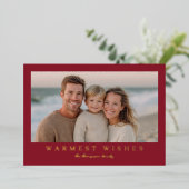 Warmest Wishes Modern Holiday Photo 箔シーズンカード (立ち正面)