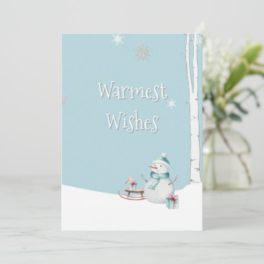 Warmest Wishes Snowman Sled Gifts Personalized カード (スタンド正面)