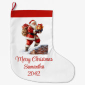 Warmish Santa Claus Cozy Red White Holiday Socks ラージクリスマスストッキング (正面)