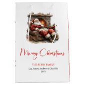 Warmish Santa Claus Trendy Modern Holiday Bag ミディアムペーパーバッグ (正面)