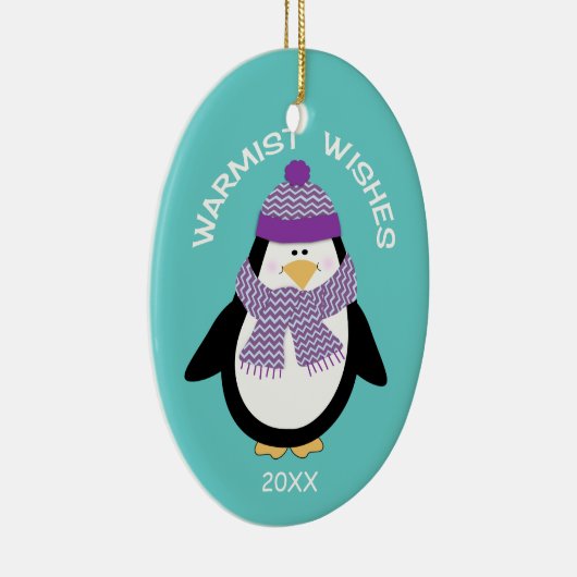 Warmistは青のクリスマスのペンギンを望みます セラミックオーナメント (右)