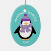 Warmistは青のクリスマスのペンギンを望みます セラミックオーナメント (正面)