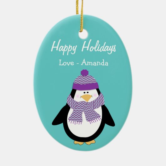 Warmistは青のクリスマスのペンギンを望みます セラミックオーナメント (裏面)