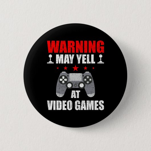 Warning ビデオゲームに怒りをぶつけるかも ゲーマー ゲーム好き 缶バッジ (正面)