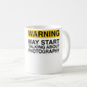 Warning 写真の話をし出すかもしれません - おもしろ コーヒーマグカップ (正面右)