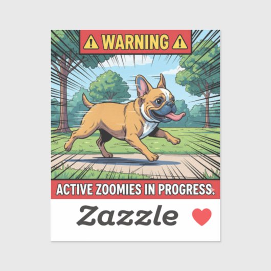 Warning Active Zoomies French Bulldog Funny Dog De シール (シート)