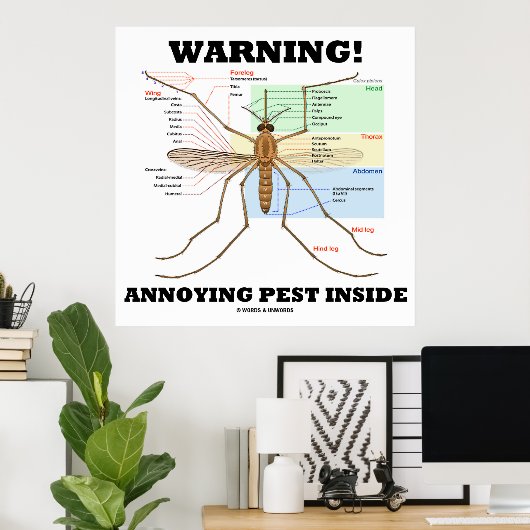 Warning! Annoying Pest Inside (Mosquito Anatomy) ポスター (ホームオフィス)