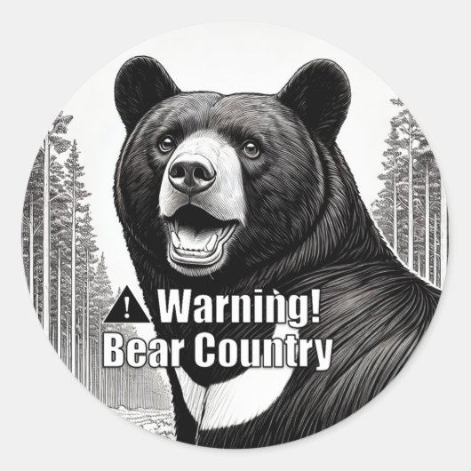 Warning Bear Country Round Sticker ラウンドシール (正面)