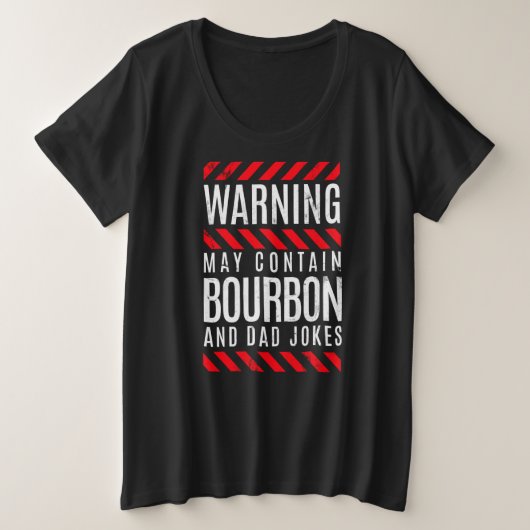 Warning Contains Bourbon Whiskey Dad Pun & Jokes プラスサイズTシャツ (デザイン正面)