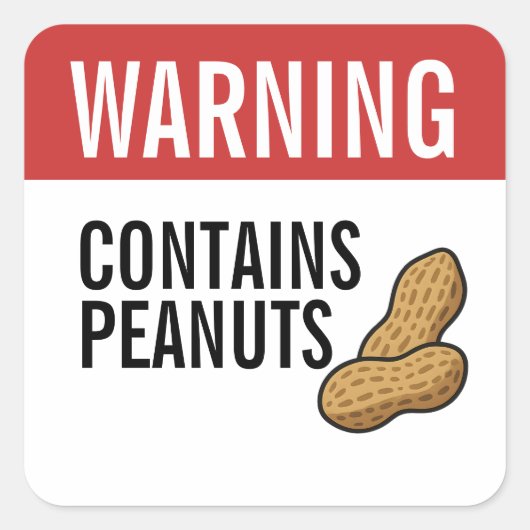 Warning Contains Peanuts Allergy Alert スクエアシール (正面)
