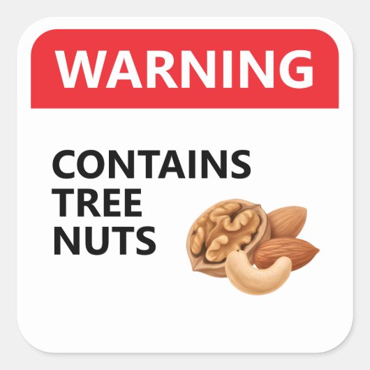 WARNING: CONTAINS TREE NUTS | Food Allergy スクエアシール (正面)