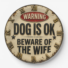 Warning Dog Is OK Beware of the Wife Funny ペーパープレート