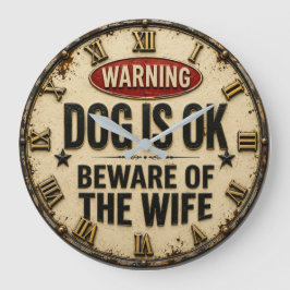 Warning Dog Is OK Beware of the Wife Funny ラージ壁時計